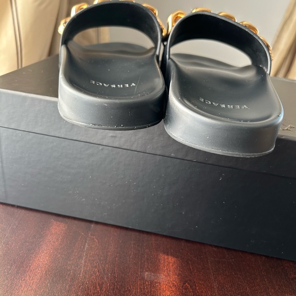 Versace Black and Gold Chain Slide Sandals - Picture 4 of 10
